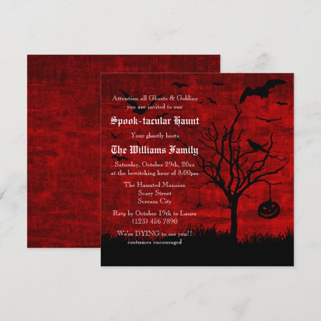 Spooky Silhouetten grungy Red Halloween Einladung (Vorne/Hinten)