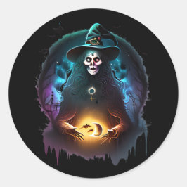 Spooky Sinister Hexe am Abend Runder Aufkleber
