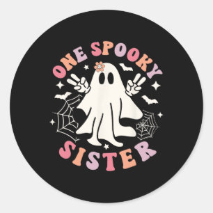 Spooky Sister Ghost Spooky Retro Familie Halloween Runder Aufkleber