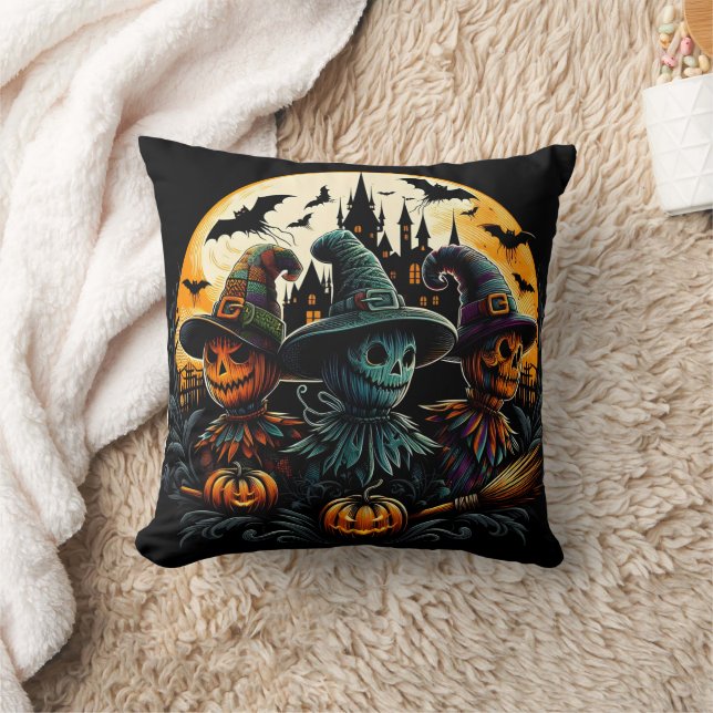 Spooky-Skarekrutsche-Trio am Vollmond Kissen (Decke)