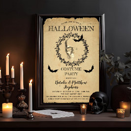 Spooky Skeleton Bat Wreath Halloween Party Einladung