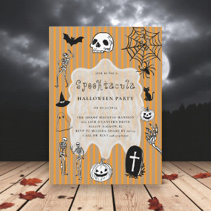 Spooky Skeleton Black Cat Bat Halloween-Party Einladung