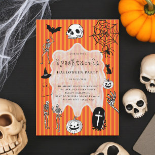 Spooky Skeleton Black Cat Bat Halloween-Party Einladung