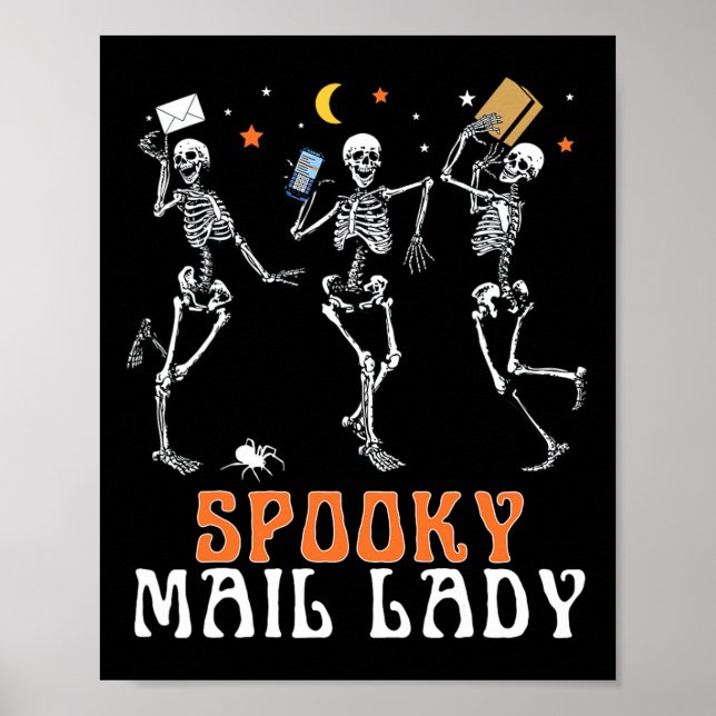 Spooky Skeleton Dancing Mail Lady Postal Worker Ha Poster (Vorne)
