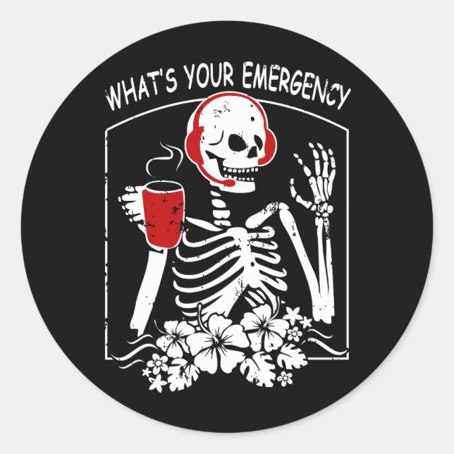 Spooky Skeleton Dispatcher 911 Halloween Was Ihr E Runder Aufkleber (Vorderseite)