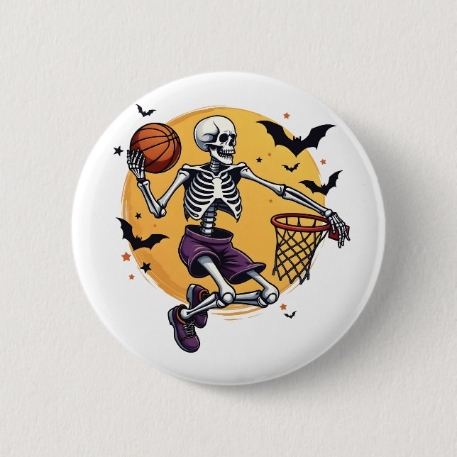 Spooky Skeleton Dunking Basketball Friedhof Hallo Button (Vorderseite)