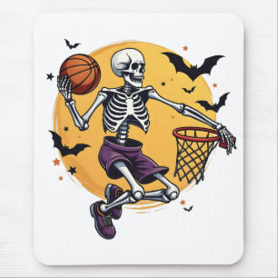 Spooky Skeleton Dunking Basketball Friedhof Hallo Mousepad