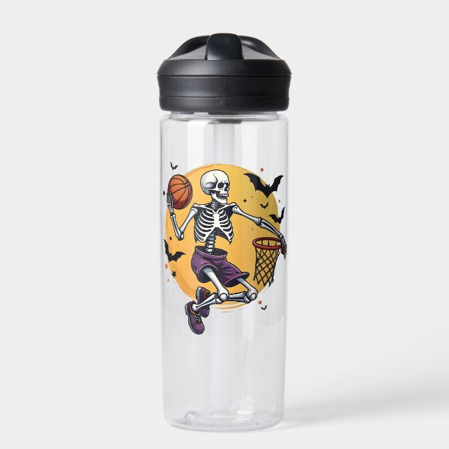 Spooky Skeleton Dunking Basketball Friedhof Hallo Trinkflasche (Vorderseite)