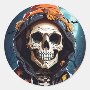 Spooky Skeleton Grinning Halloween Runder Aufkleber