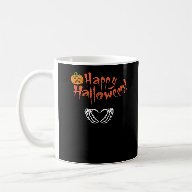 Spooky Skeleton Hände. Happy Halloween. Kaffeetasse (Links)