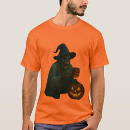 Spooky Skeleton Hexe mit Pumpkin Glow T-Shirt