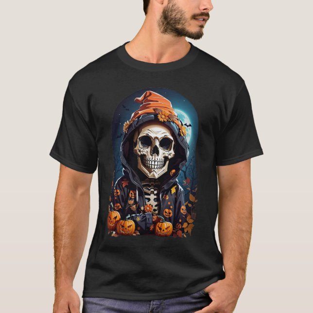 Spooky Skeleton mit Bösen Pumpkins T-Shirt (Vorderseite)