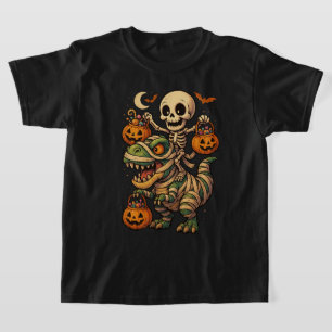 Spooky Skeleton & Mummy T-Rex Halloween Design T-Shirt