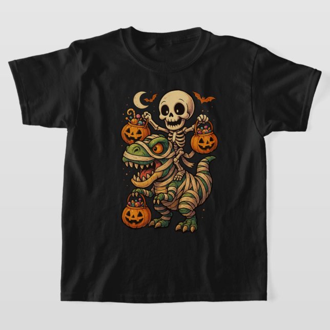Spooky Skeleton & Mummy T-Rex Halloween Design T-Shirt (Ablage )
