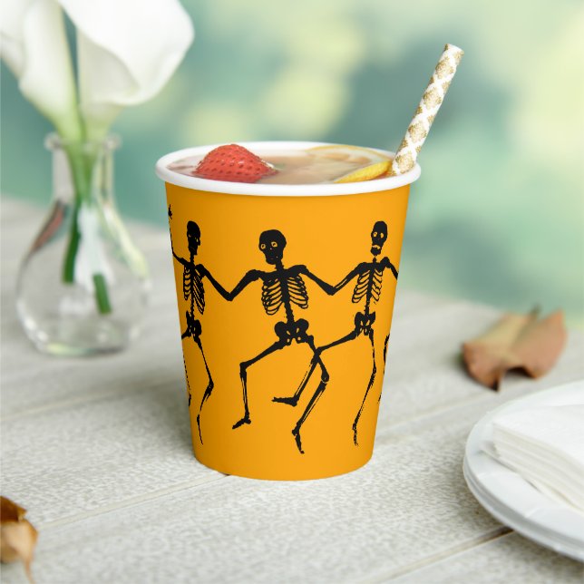 Spooky Skeleton Orange & Black Halloween Paper Cup Pappbecher (In Situ)