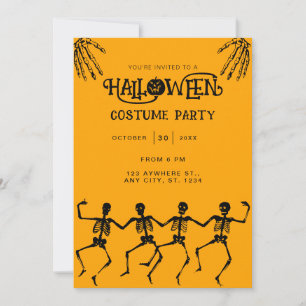 Spooky Skeleton Orange & Black Halloween-Party Einladung