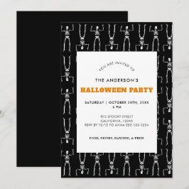 Spooky Skeleton Pattern Schwarzes Halloween-Party Einladung