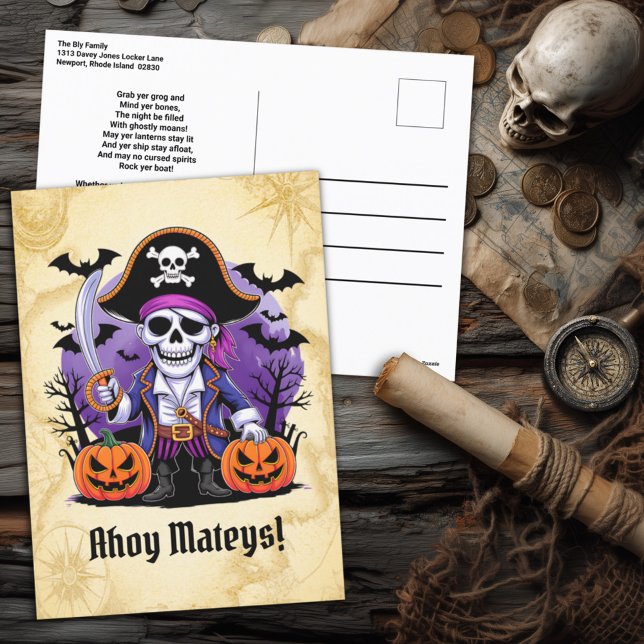 Spooky Skeleton Pirate Halloween Feiertagspostkarte (Von Creator hochgeladen)