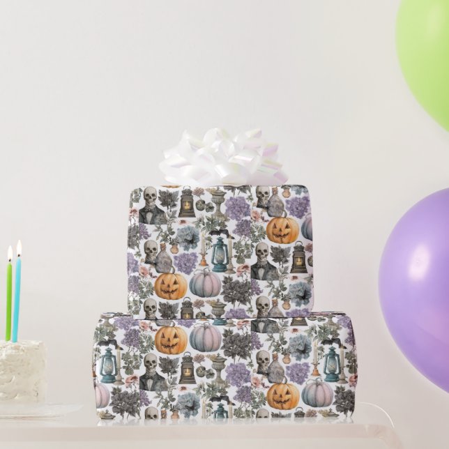 Spooky Skeleton & Pumpkin Halloween Wrapping Paper Geschenkpapier (Partygeschenke)