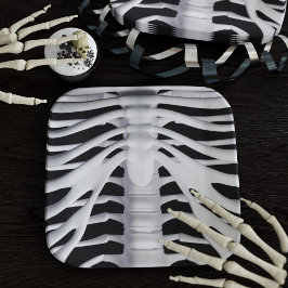 Spooky Skeleton Rib Käfig Schwarz-Weiß Halloween Pappteller