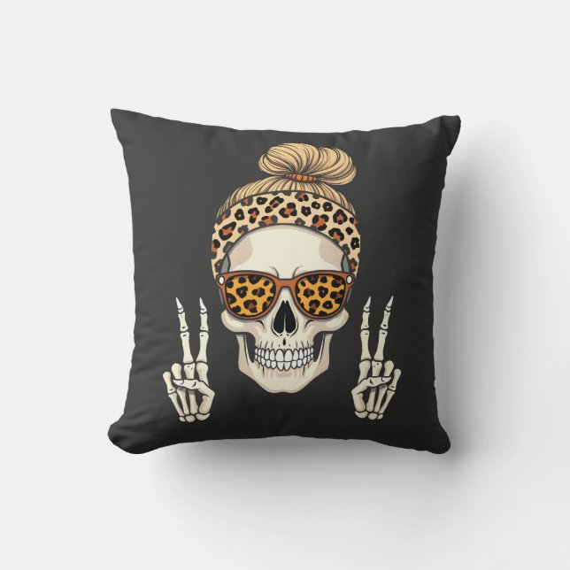Spooky Skeleton Skull Leopard Halloween-Mama Kissen (Vorderseite)