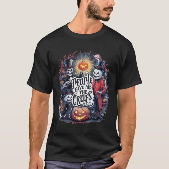 Spooky Skelette und Pumpkins T-Shirt (Vorderseite)