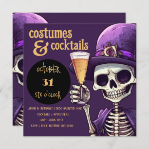 Spooky Skeletts Kostüme und Cocktails Party Einladung