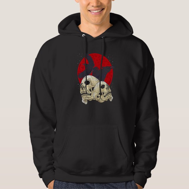 Spooky Skull Creepy Skeleton Head Crow Gothic Bird Hoodie (Vorderseite)
