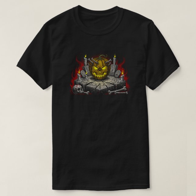 Spooky Skull Jack-o’ Lantern | NUR SCHWARZ T-Shirt (Design vorne)