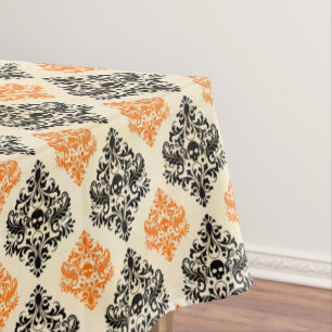 Spooky Skull Pattern Schwarz Orange Gold Halloween Tischdecke