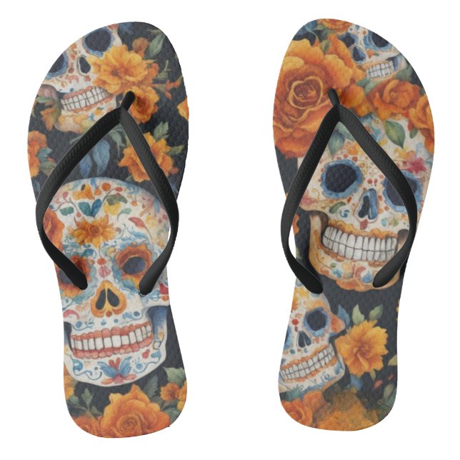 Spooky Skulls: Halloween-Inspiriertes Musterdesign Flip Flops (Fußbett)