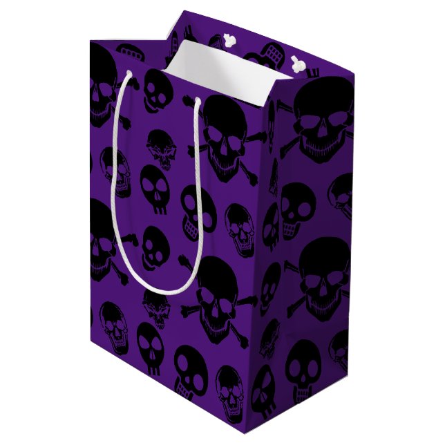 Spooky Skulls Muster Halloween Mittelgeschenktasch Mittlere Geschenktüte (Rückseite Schrägansicht)