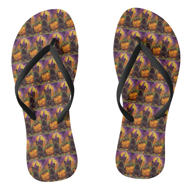 Spooky Skye Terrier Dog Halloween Hexenkürbis Flip Flops (Fußbett)