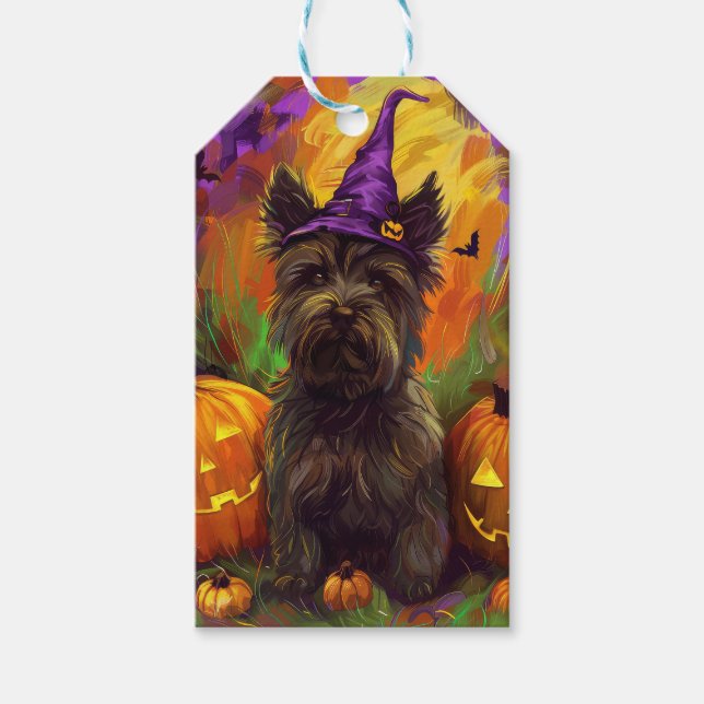 Spooky Skye Terrier Dog Halloween Hexenkürbis Geschenkanhänger (Vorderseite)