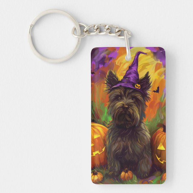 Spooky Skye Terrier Dog Halloween Hexenkürbis Schlüsselanhänger (Vorderseite)