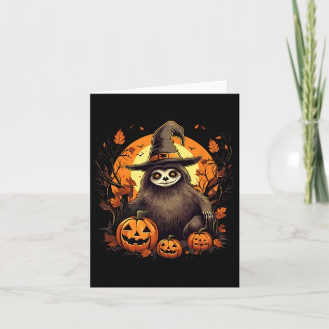 Spooky Sloth Hexe Halloween Karte (Vorderseite)