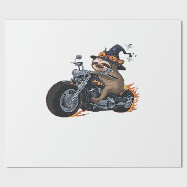 Spooky Sloth Motorcycle Ride Halloween Biker Fun C Geschenkpapier (Flach)