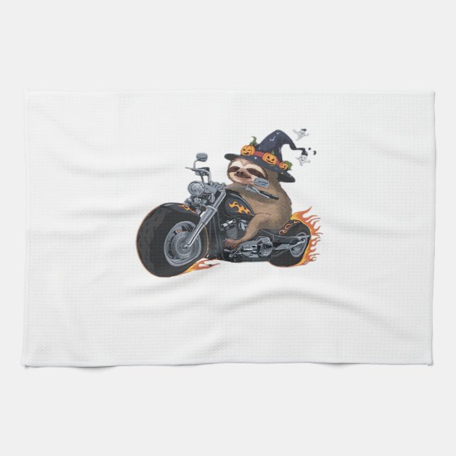 Spooky Sloth Motorrad-Ride Halloween Biker Fun C Geschirrtuch (Horizontal)