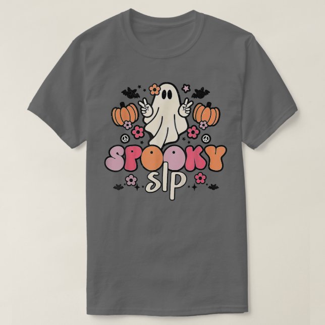 Spooky SLP Retro Groovy Halloween Sprache T-Shirt (Design vorne)