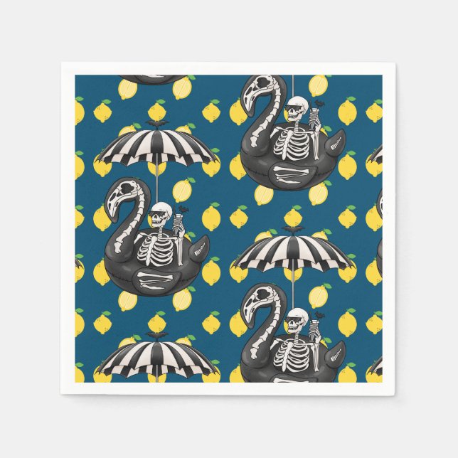 Spooky Sommerskelett mit Zitronen Serviette (Vorderseite)
