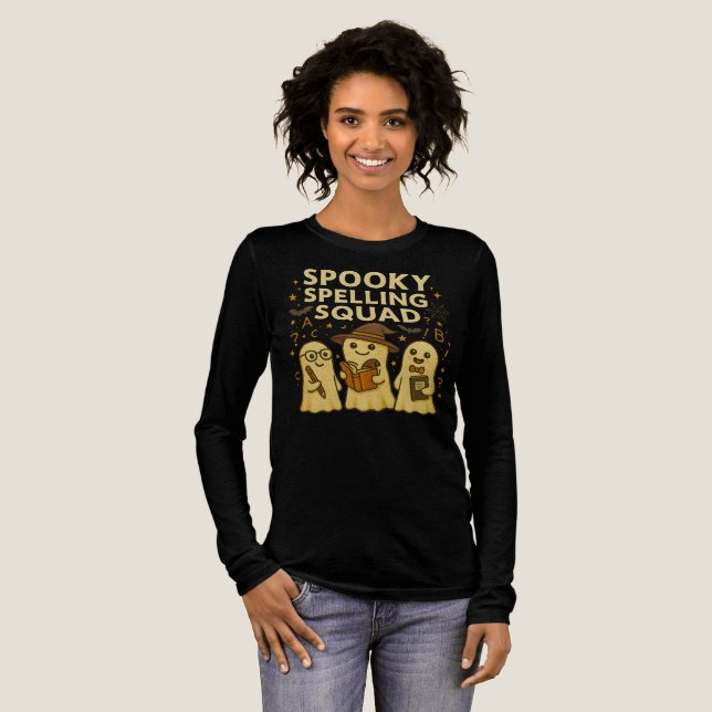 Spooky Spelling Squad Ghost Teacher Halloween Tri-Blend Shirt (Volle Vorderseite)
