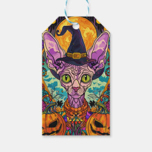 Spooky Sphynx Cat Halloween und Pumpkin Geschenkanhänger