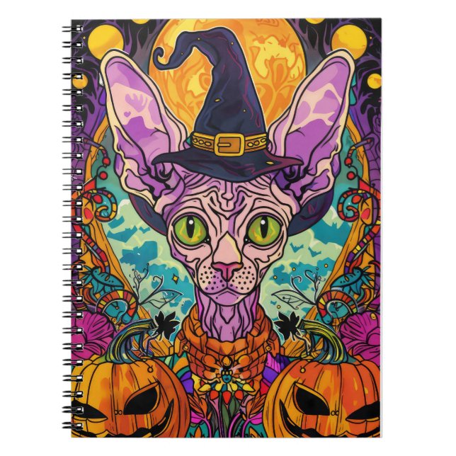 Spooky Sphynx Cat Halloween und Pumpkin Notizblock (Vorderseite)