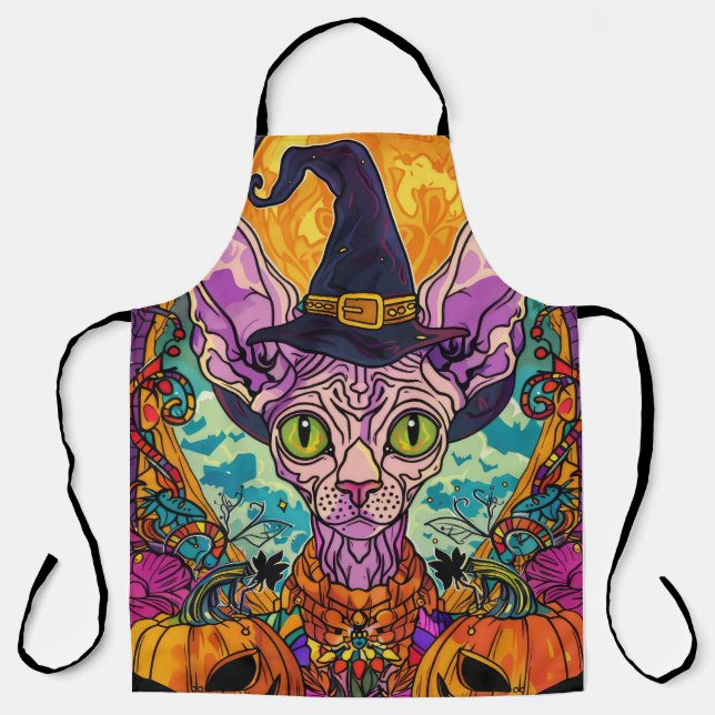Spooky Sphynx Cat Halloween und Pumpkin Schürze (Vorderseite)