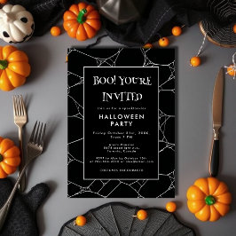 Spooky Spider Web Black & White Halloween-Party Einladung
