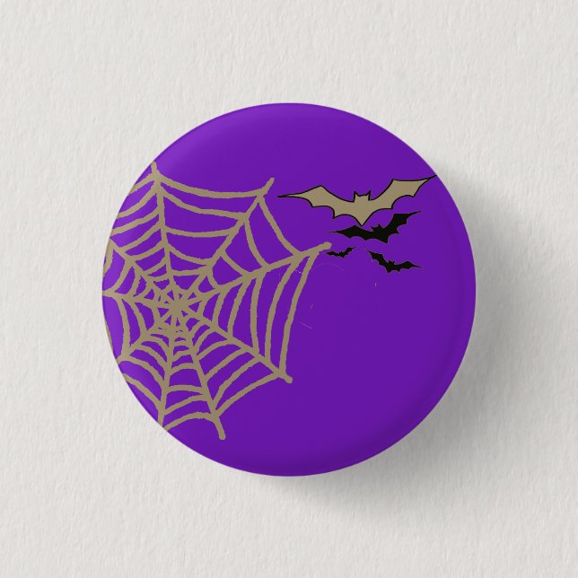 Spooky Spider Web, Fledermäuse Halloween Slogan Button (Vorderseite)