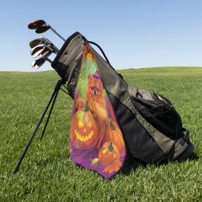 Spooky Spitz Halloween Hexe und Kürbis Golfhandtuch (Gras)