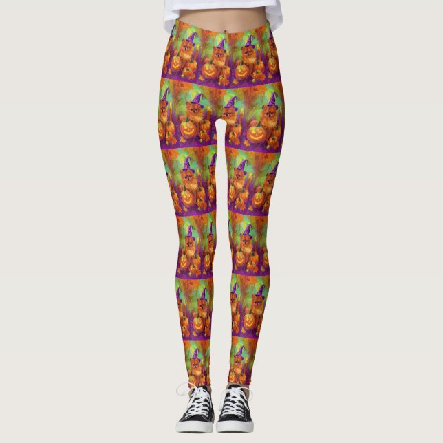 Spooky Spitz Halloween Hexe und Kürbis Leggings (Vorderseite)