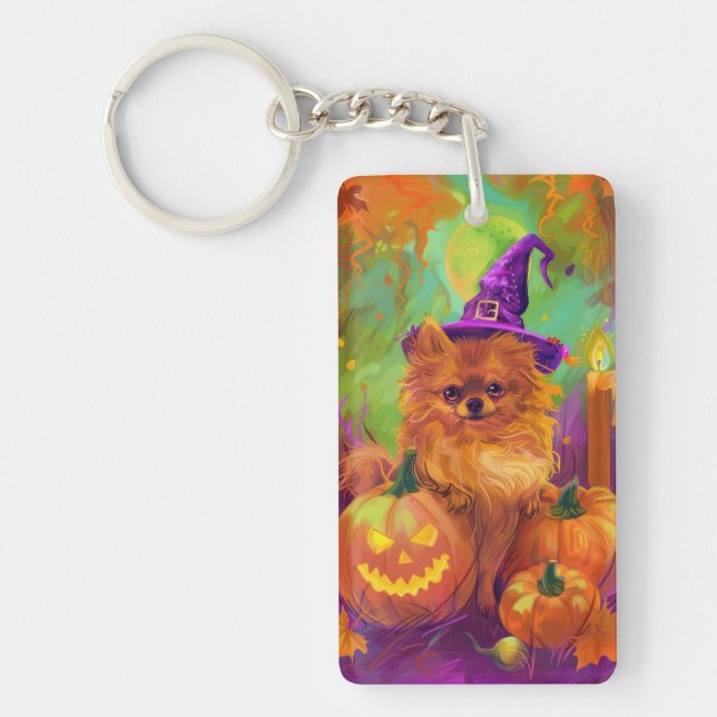 Spooky Spitz Halloween Hexe und Kürbis Schlüsselanhänger (Vorderseite)