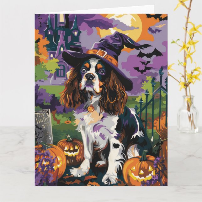 Spooky Springer Spanier Halloween Hexenkürbis Karte (Gelbe Blume)